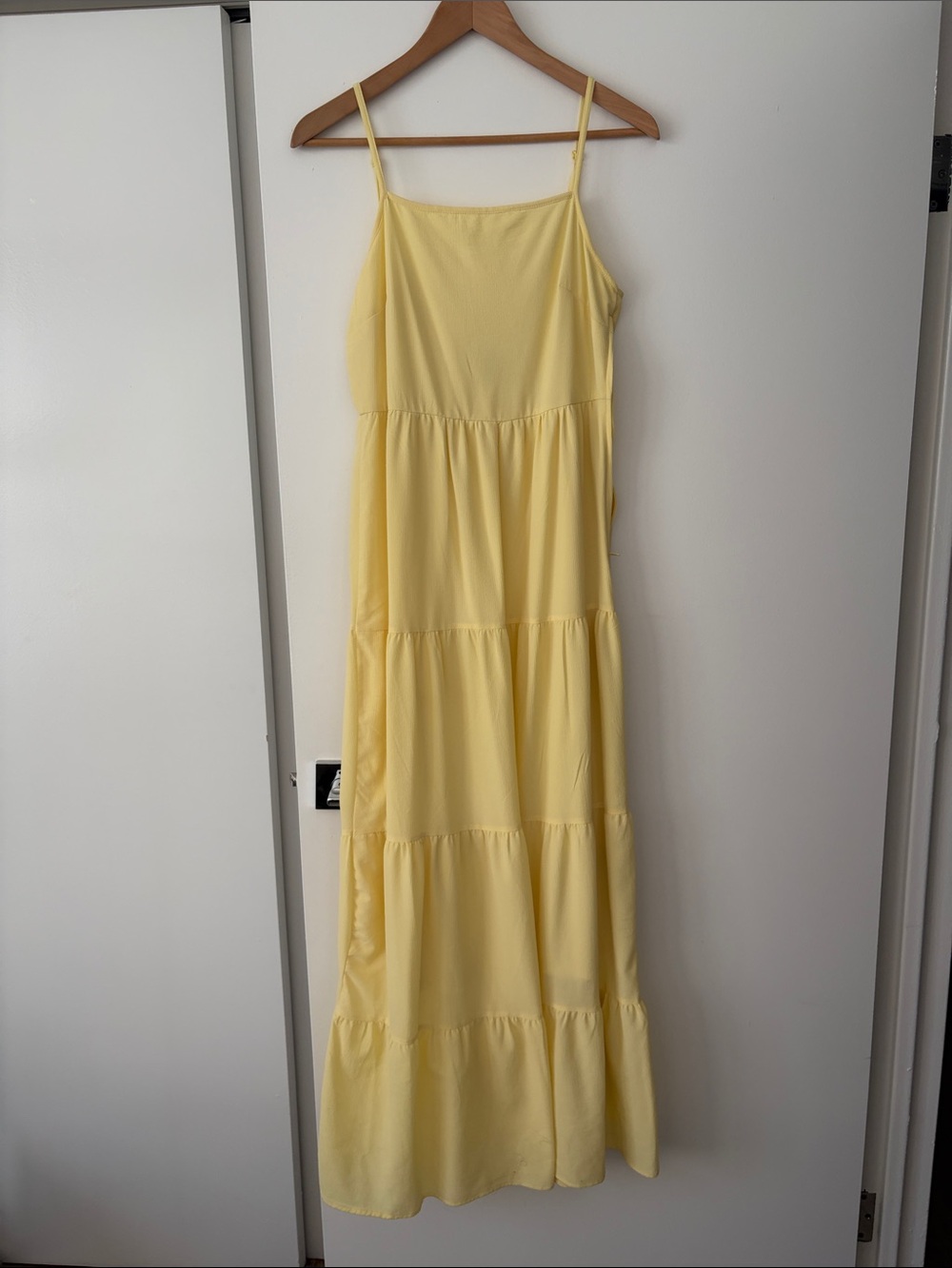 H&M Pale Yellow Tiered Maxi Dress with Spaghetti Straps